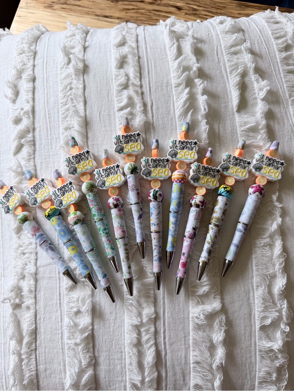 I Need Vitamin Sea beaded pens (11 available). Each $2, or $2.25 ea if shipped.